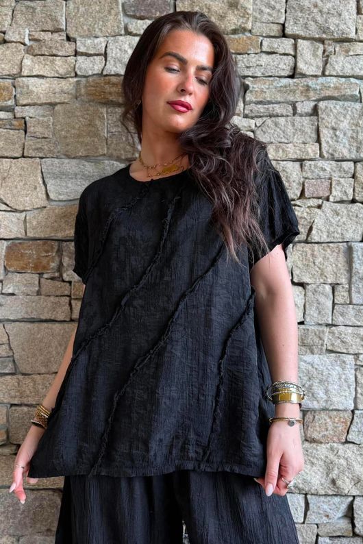Lalli Damask Asymmetric Panel Top Black